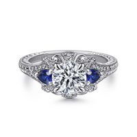 Gabriel & Co. Chrystie 14K White Gold Round Sapphire and Diamond Engagement Ring img1
