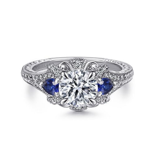 Gabriel & Co. Chrystie 14K White Gold Round Sapphire and Diamond Engagement Ring img1