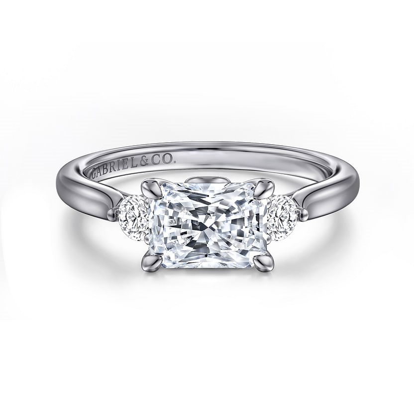 Gabriel & Co. Darline 14K White Gold Radiant Cut Three Stone Lotus Diamond Engagement Ring img1