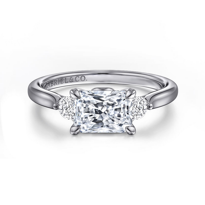 Gabriel & Co. Darline 14K White Gold Radiant Cut Three Stone Lotus Diamond Engagement Ring img1