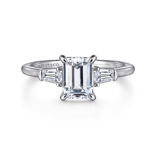 Gabriel & Co. Feana 14K White Gold Emerald Cut Three Stone Diamond Engagement Ring img1