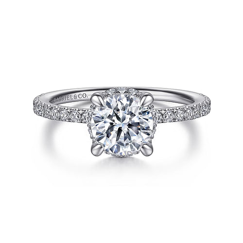 Gabriel & Co. Hart 14K White Gold Hidden Halo Round Diamond Engagement Ring img1