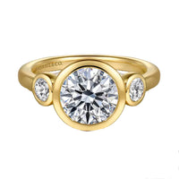 Gabriel & Co. Henley 14K Yellow Gold Round 3 Stone Bezel Set Diamond Engagement Ring img1