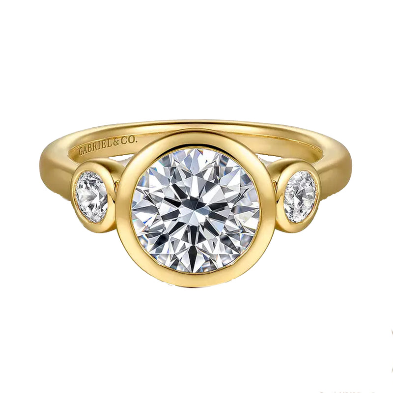 Gabriel & Co. Henley 14K Yellow Gold Round 3 Stone Bezel Set Diamond Engagement Ring img1
