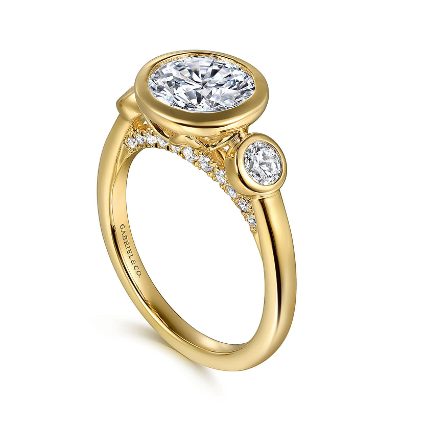 Gabriel & Co. Henley 14K Yellow Gold Round 3 Stone Bezel Set Diamond Engagement Ring img2