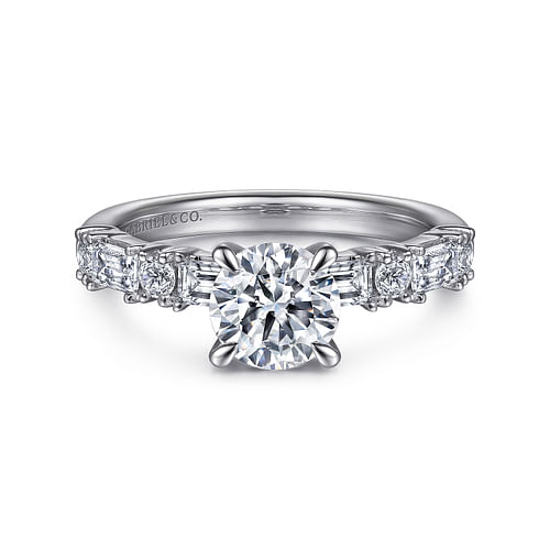 Gabriel & Co. Leanna 14K White Gold Baguette and Round Diamond Engagement Ring img1