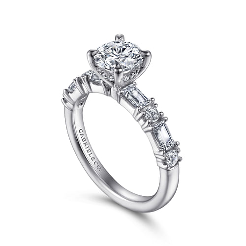 Gabriel & Co. Leanna 14K White Gold Baguette and Round Diamond Engagement Ring img2