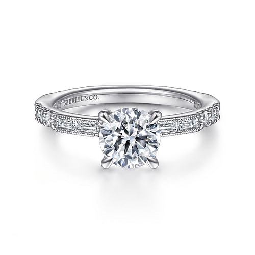Gabriel & Co. Luca 14K White Gold Art Deco Round Diamond Channel Set Engagement Ring img1