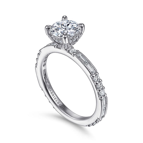Gabriel & Co. Luca 14K White Gold Art Deco Round Diamond Channel Set Engagement Ring img2