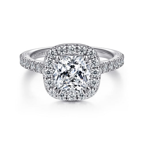 Gabriel & Co. Lyla 14K White Gold Cushion Halo Round Diamond Engagement Ring img1