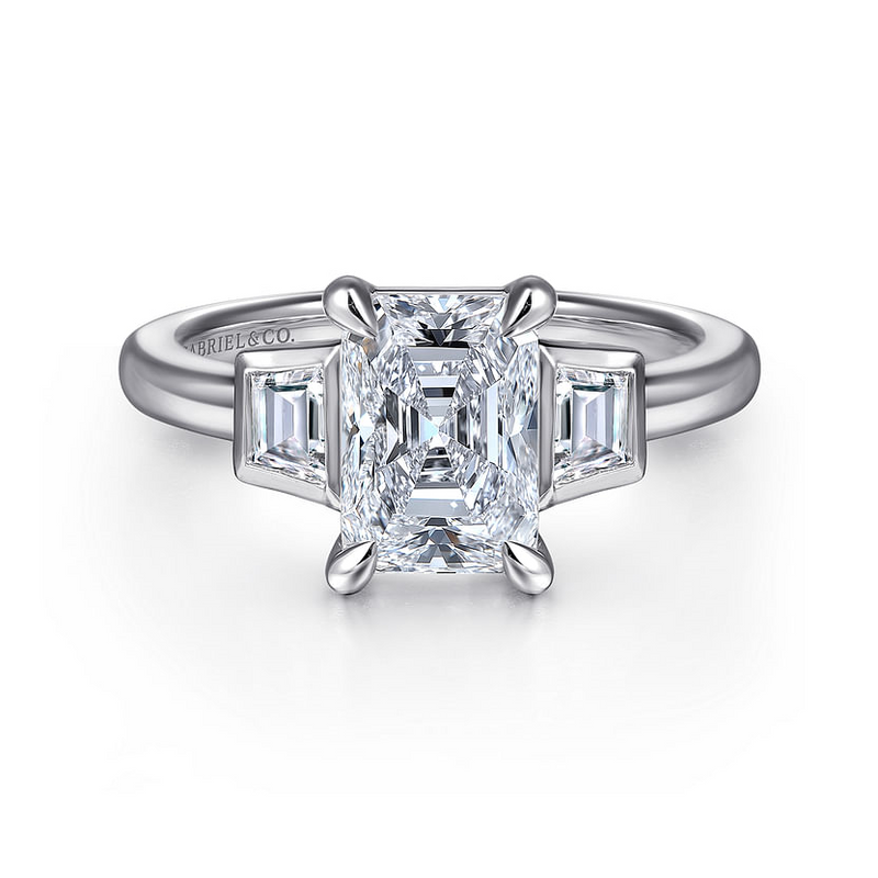 Gabriel & Co. Lyon 14K White Gold Radiant Cut Three Stone Diamond Engagement Ring img1