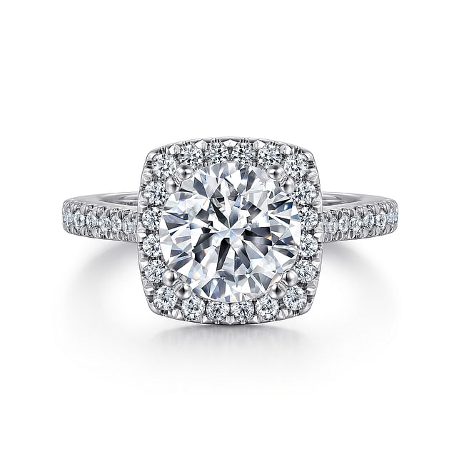 Gabriel & Co. Michaela 14K White Gold Cushion Halo Round Diamond Engagement Ring img1
