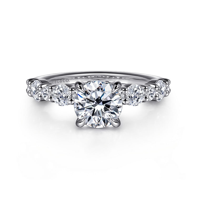 Gabriel & Co. Peak 14K White Gold Round Diamond Engagement Ring img1