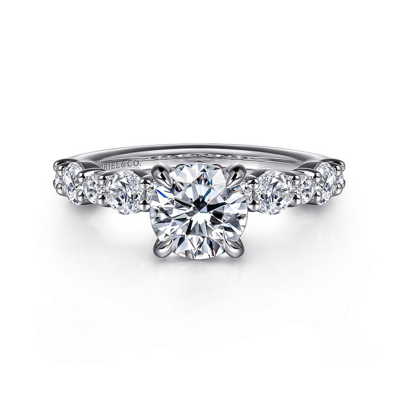 Gabriel & Co. Peak 14K White Gold Round Diamond Engagement Ring img1