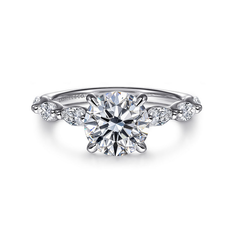 Gabriel & Co. Posh 14K White Gold Round Diamond Engagement Ring img1