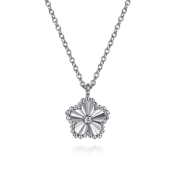 Gabriel & Co. Serling Silver Diamond Bujukan Frame Flower Necklace