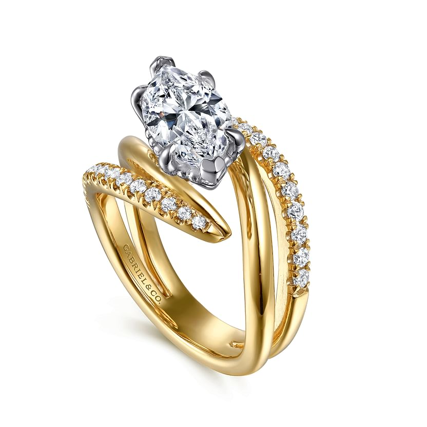 Gabriel & Co. Slate 14K White and Yellow Gold Bypass Marquise Shape Diamond Engagement Ring img2