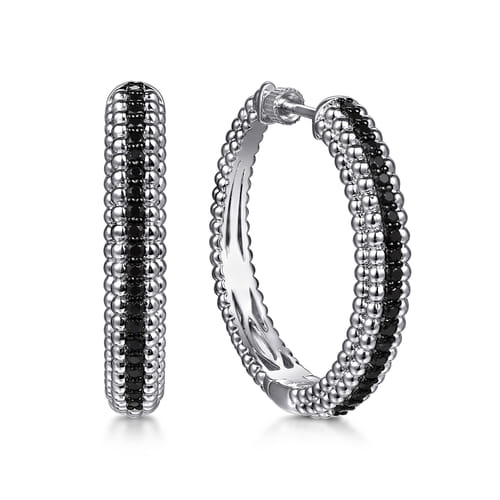 Gabriel & Co. Sterling Silver Bujukan Black Spinel Classic Hoop Earrings