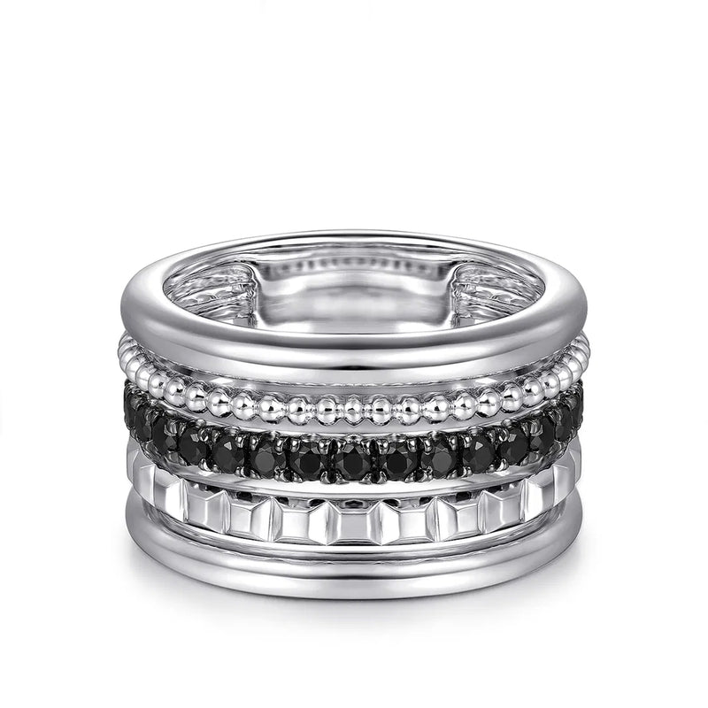 Gabriel & Co. Sterling Silver Bujukan Black Spinel Pyramid Multi-Row Ring