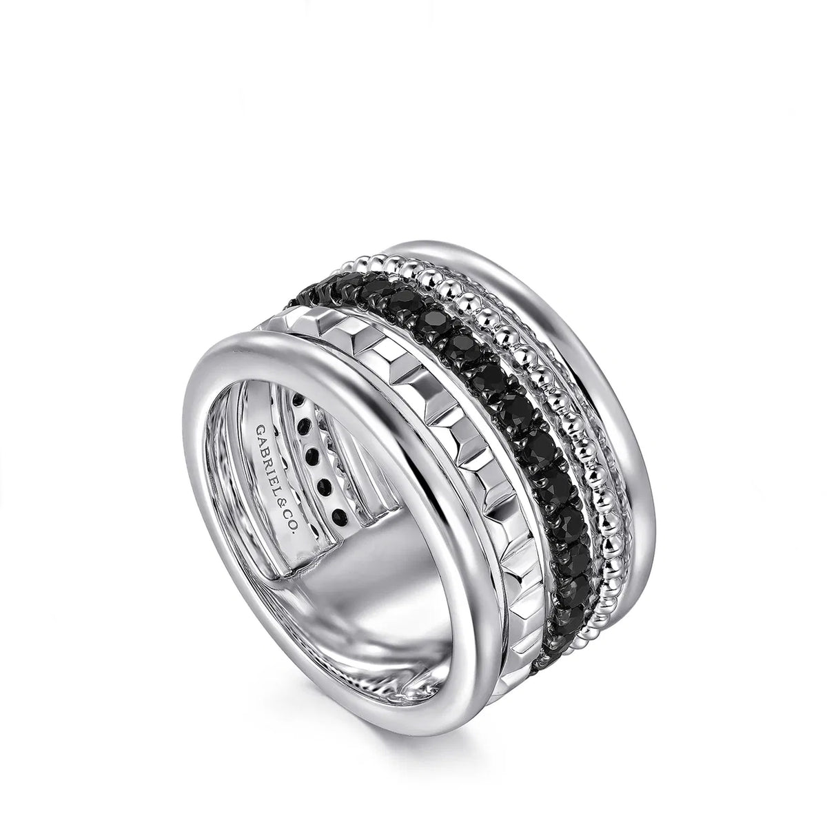 Gabriel & Co. Sterling Silver Bujukan Black Spinel Pyramid Multi-Row Ring Image 1