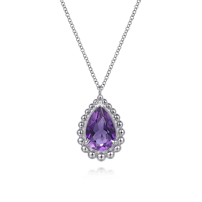 Gabriel & Co. Sterling Silver Faceted Amethyst Teardrop Bujukan Necklace