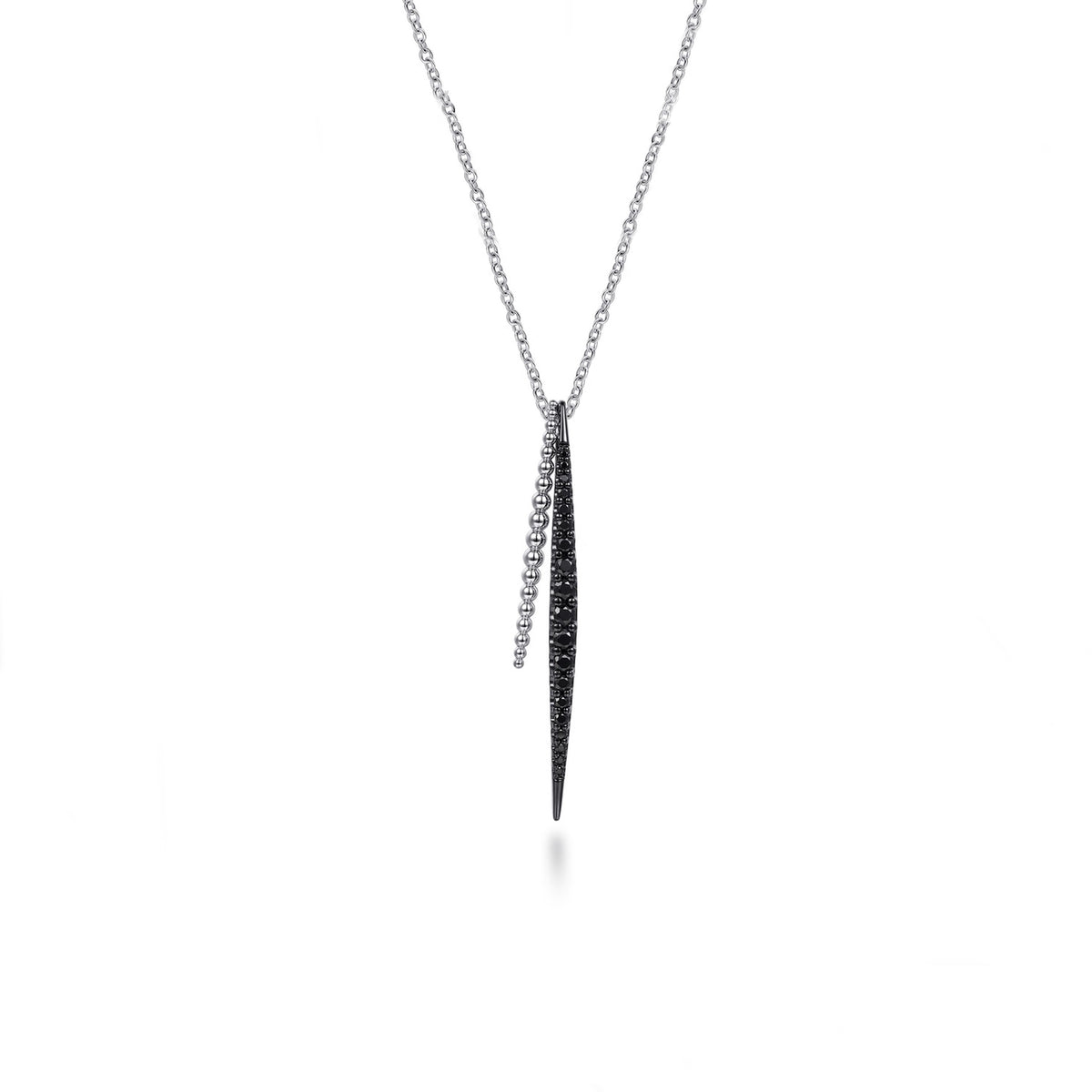 Gabriel & Co. Sterling Silver Graduated Black Spinel Spike Necklace