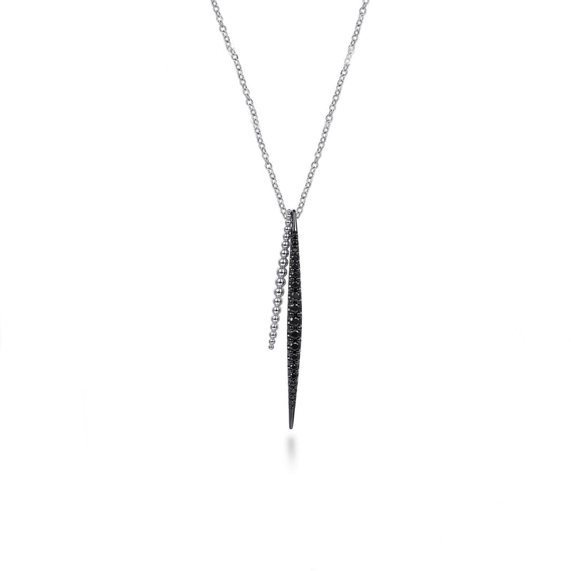 Gabriel & Co. Sterling Silver Graduated Black Spinel Spike Necklace