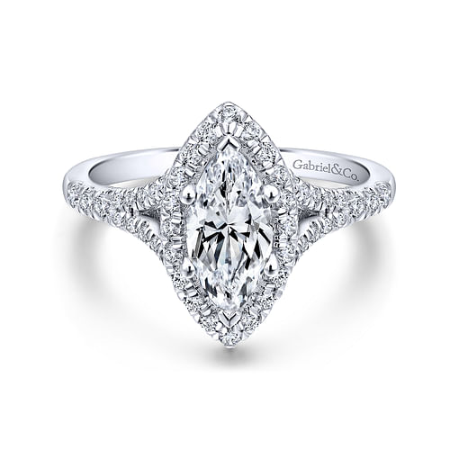 Gabriel & Co. Verbena 14K White Gold Marquise Halo Diamond Engagement Ring img1
