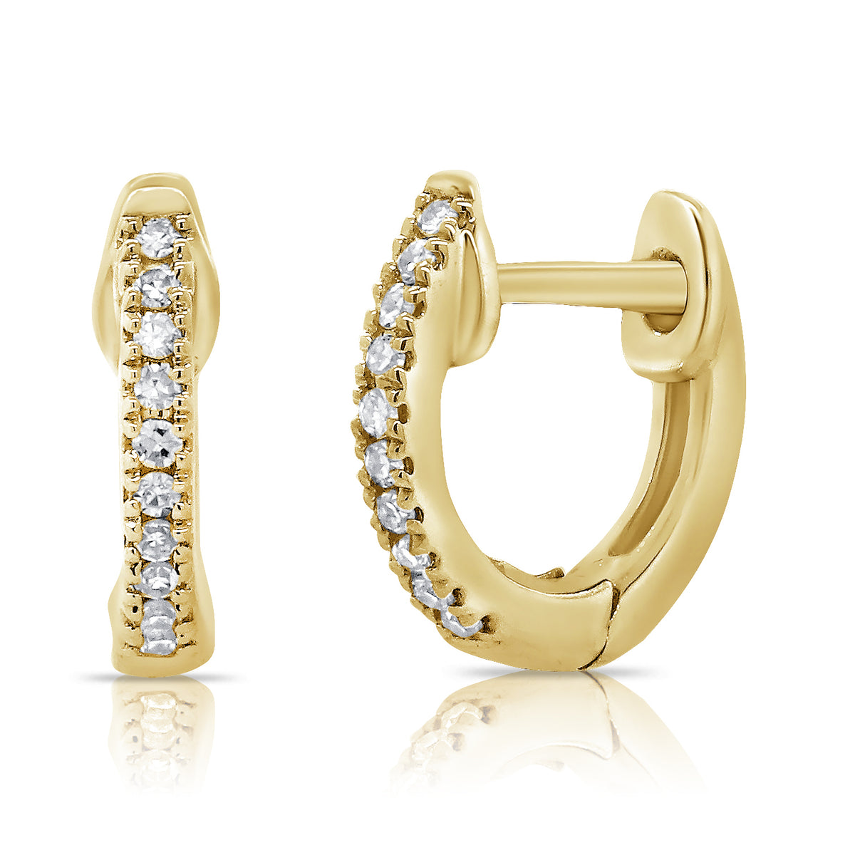 14K Yellow Gold Baby Pave Diamond Huggie Earrings - NAGI