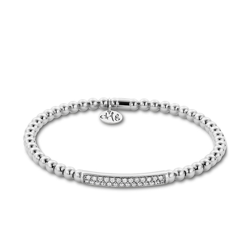 Hulchi Belluni 18K White Gold Diamond Bar  Bead Stretch Bracelet