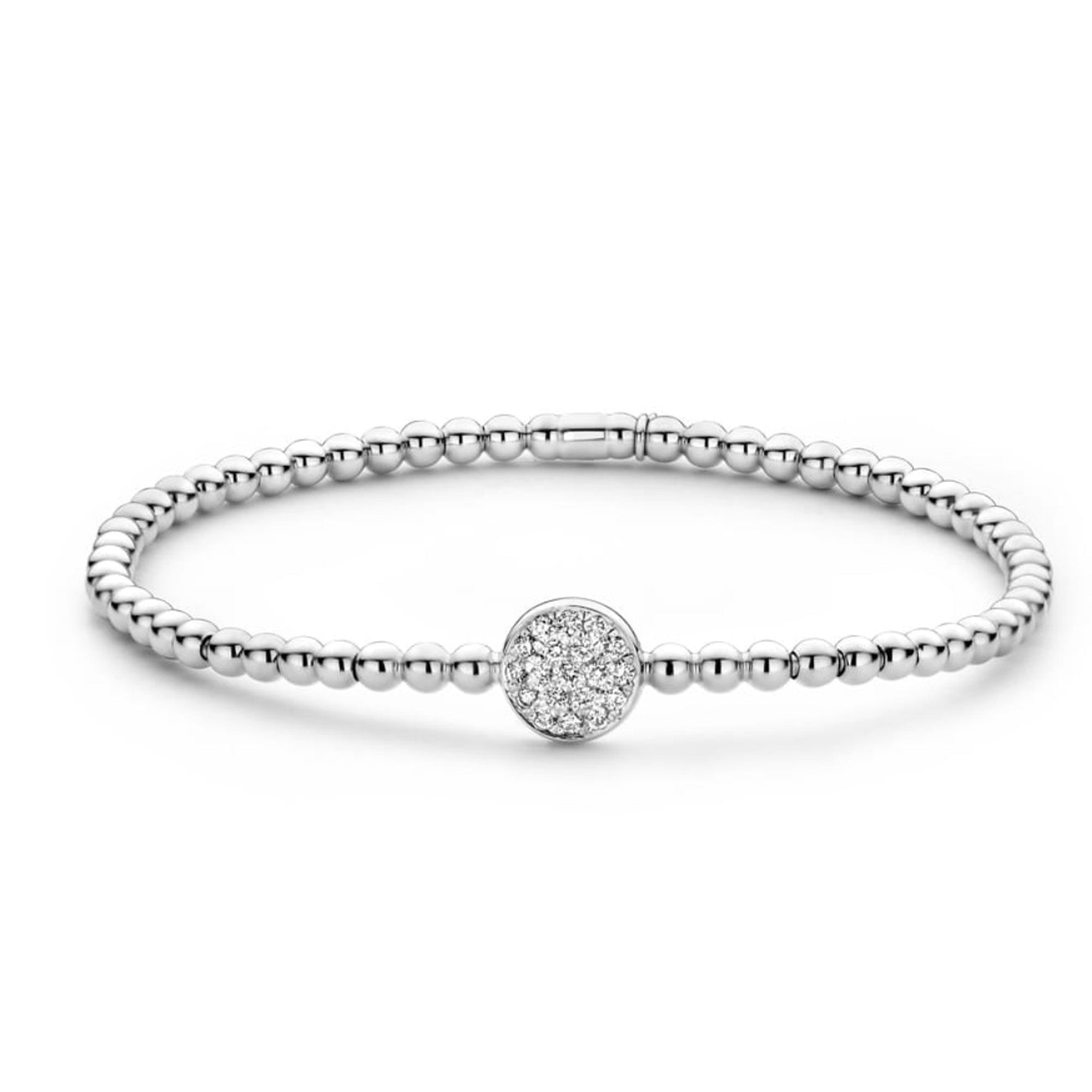Hulchi Belluni 18K White Gold Flat Disc Station Diamond Bracelet