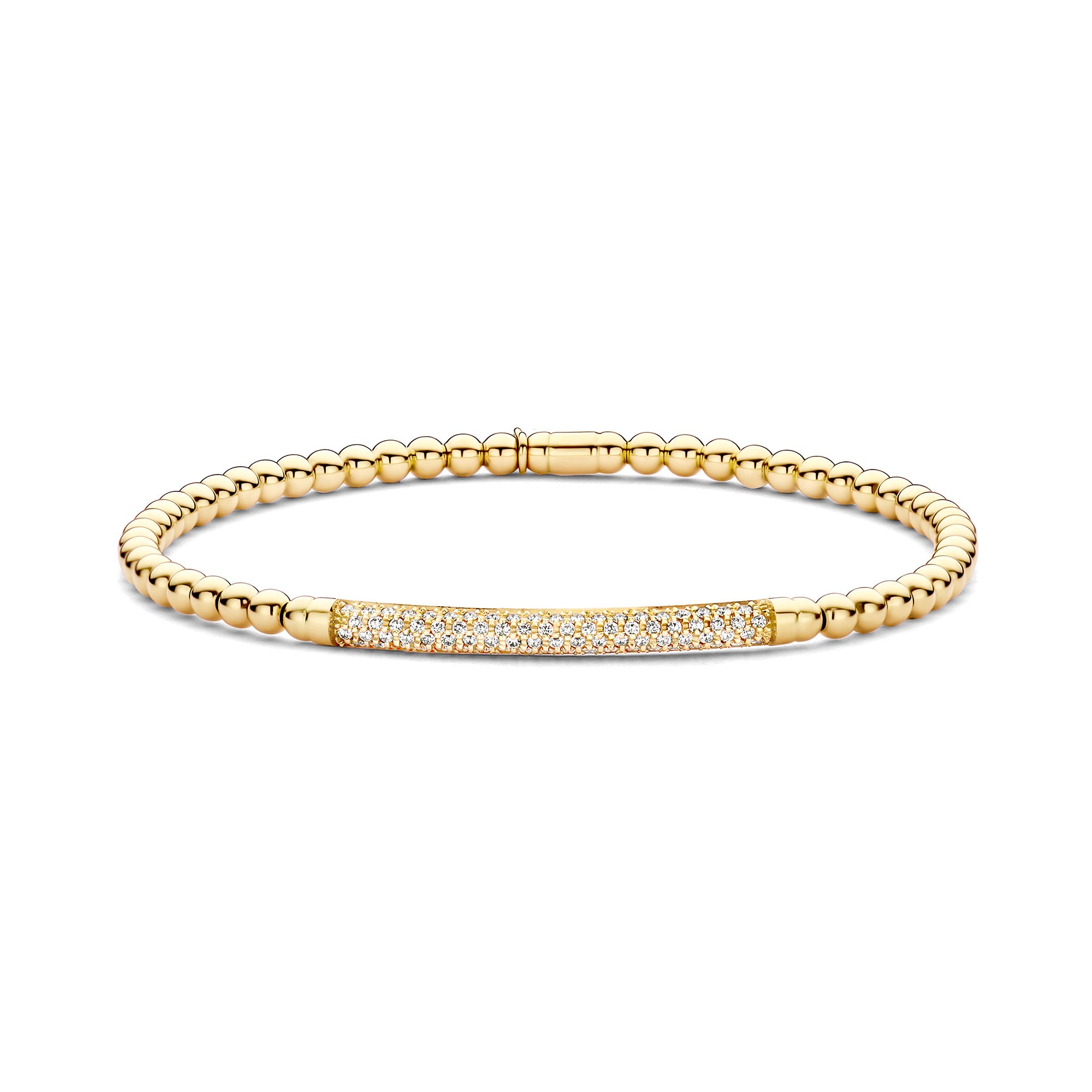 Hulchi Belluni 18K Yellow Gold Pave Diamond ID Bar Stretch Bracelet