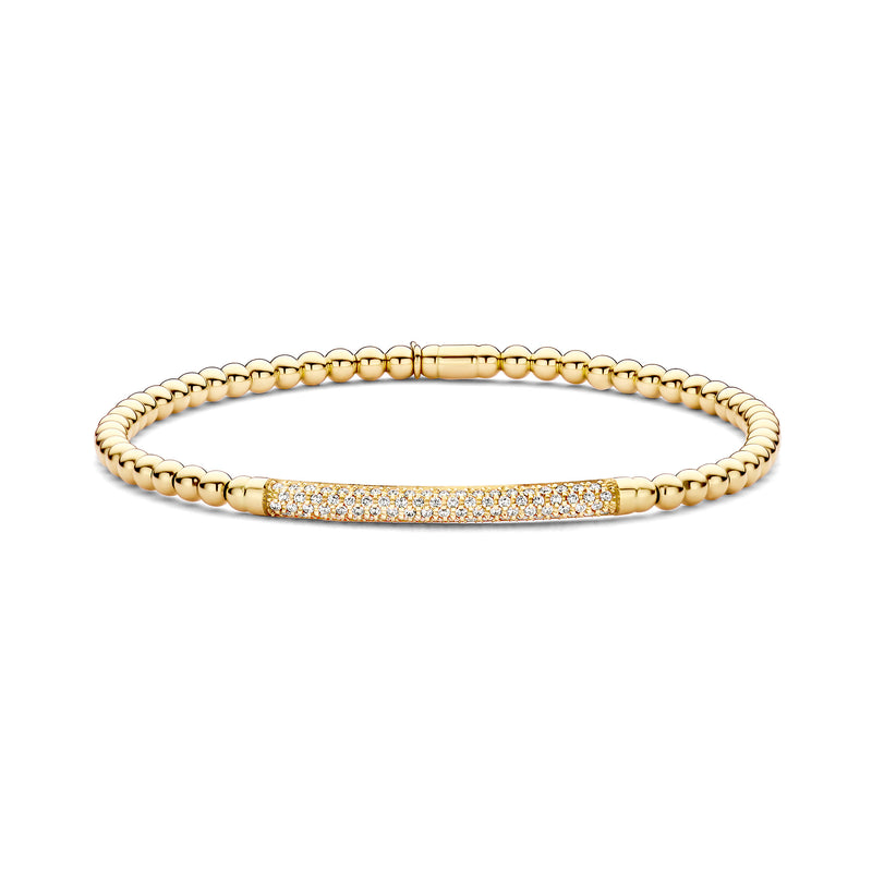 Hulchi Belluni 18K Yellow Gold Pave Diamond ID Bar Stretch Bracelet