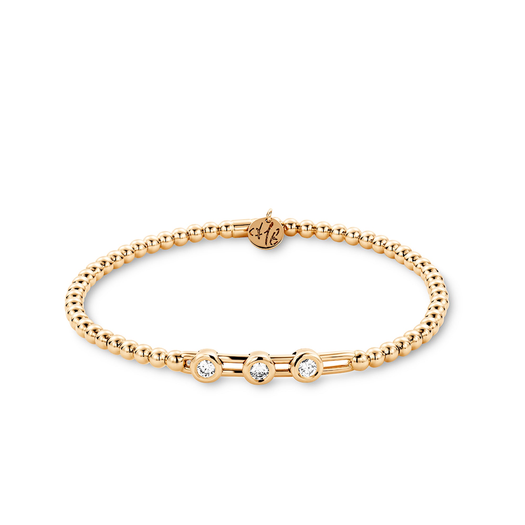 Hulchi Belluni 18K Yellow Gold Three Bezel Set Stretch Bead Bracelet