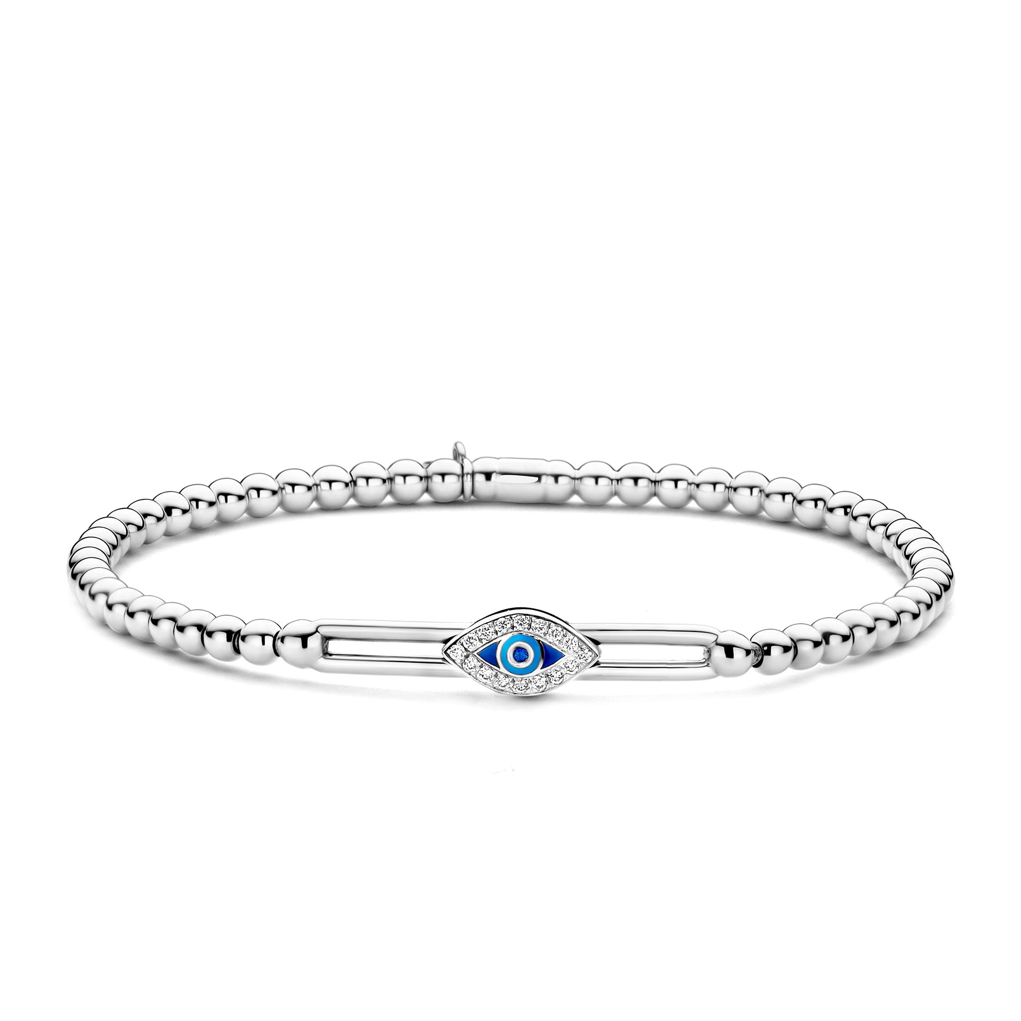 Hulchi Belluni 18k White Gold Evil Eye Stretch Beaded Bracelet