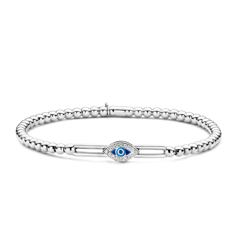 Hulchi Belluni 18k White Gold Evil Eye Stretch Beaded Bracelet