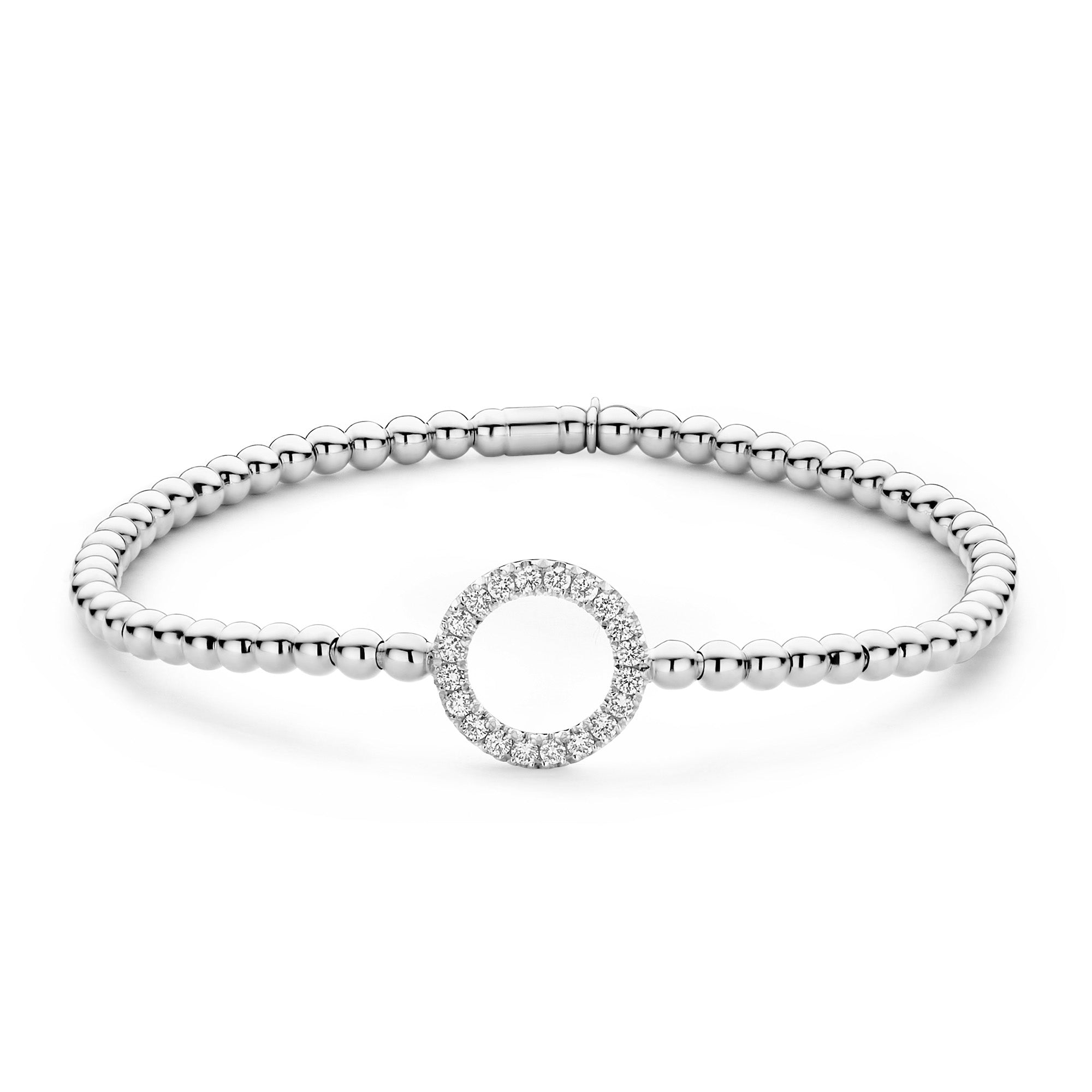 Hulchi Belluni Tresore 18K White Gold and Circle Diamond Stretch Bracelet