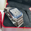 Pre-Owned Cartier Santos Large Grey Dial Blue Bezel Watch WSSA0047 39.8mm