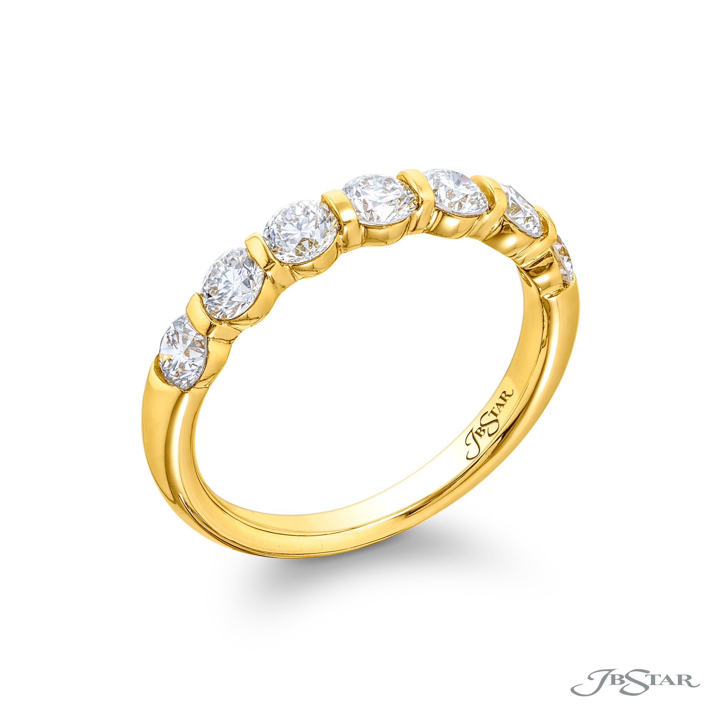 JB Star 18K Yellow Gold 7-Stone Bar Set Round Diamond Band img1