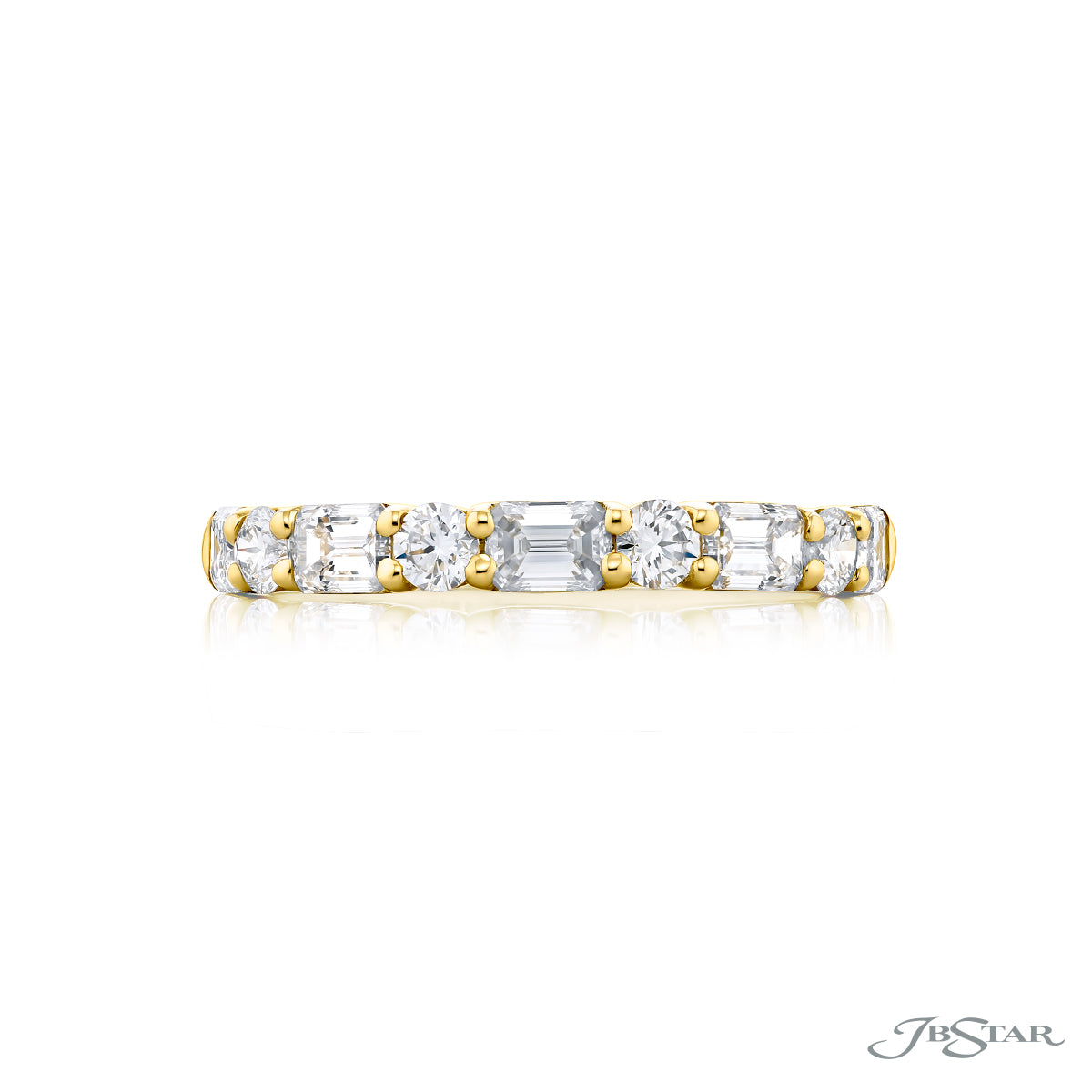 JB Star 18K Yellow Gold 9-Stone Emerald & Round Diamond Band img2