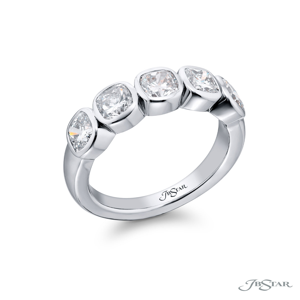 JB Star Platinum Bezel Set Cushion Diamond Ring img1