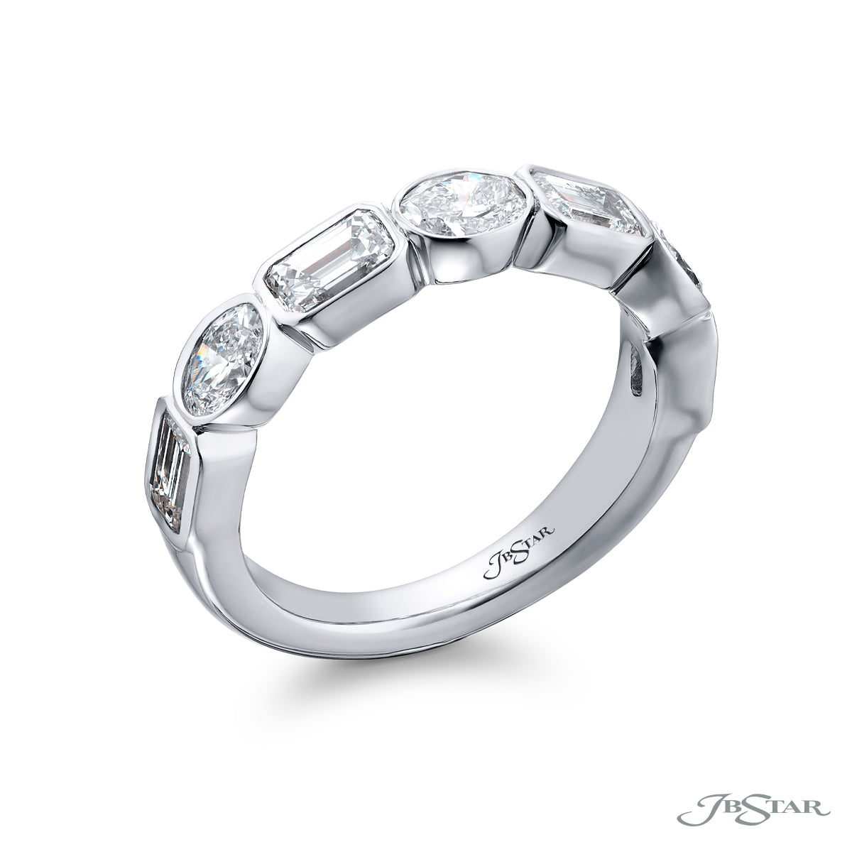 JB Star Platinum Bezel Set Oval & Emerald Cut Diamond Ring img1