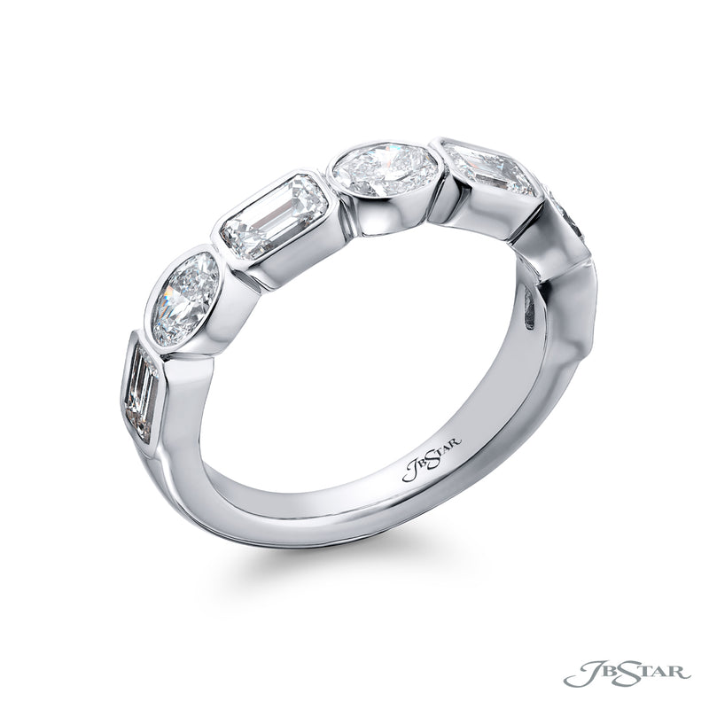 JB Star Platinum Bezel Set Oval & Emerald Cut Diamond Ring img1