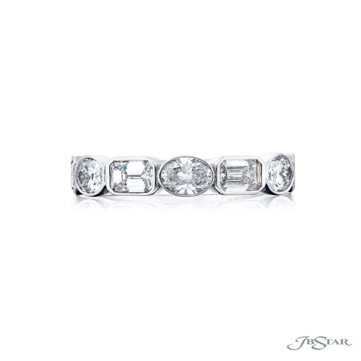JB Star Platinum Bezel Set Oval & Emerald Cut Diamond Ring img2