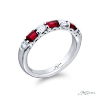 JB Star Platinum East West Emerald Cut Ruby & Round Diamond Band img1