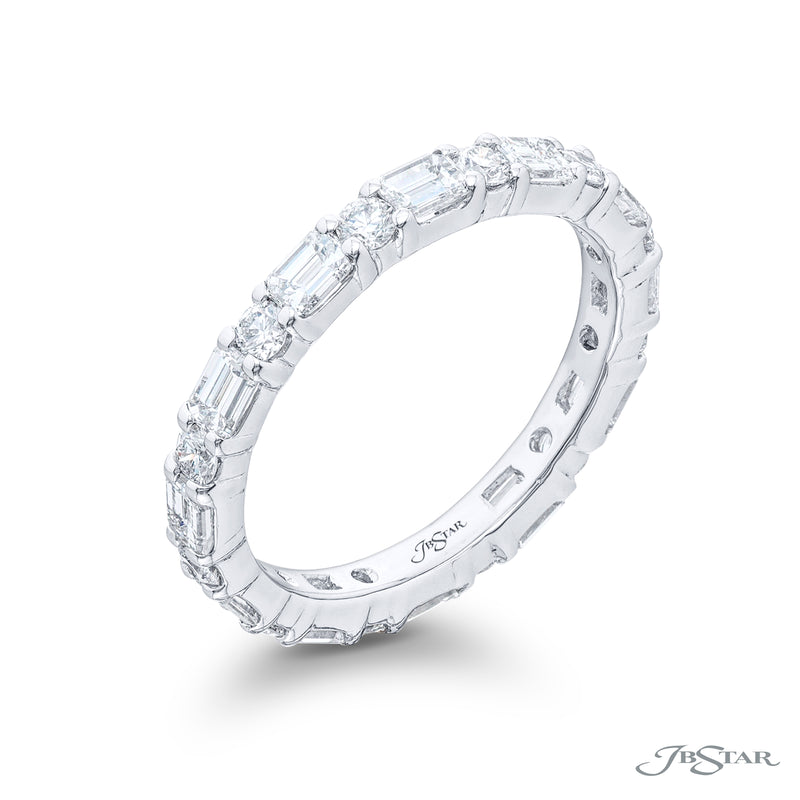 JB Star Platinum East West Eternity Emerald & Round Cut Diamond Band img1