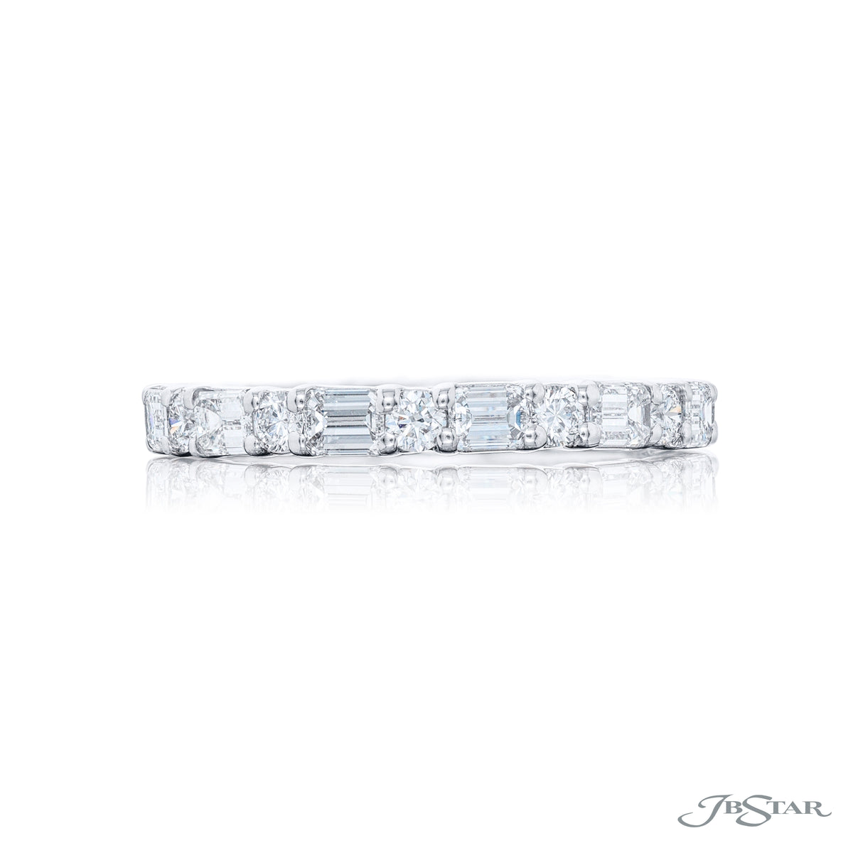 JB Star Platinum East West Eternity Emerald & Round Cut Diamond Band img2