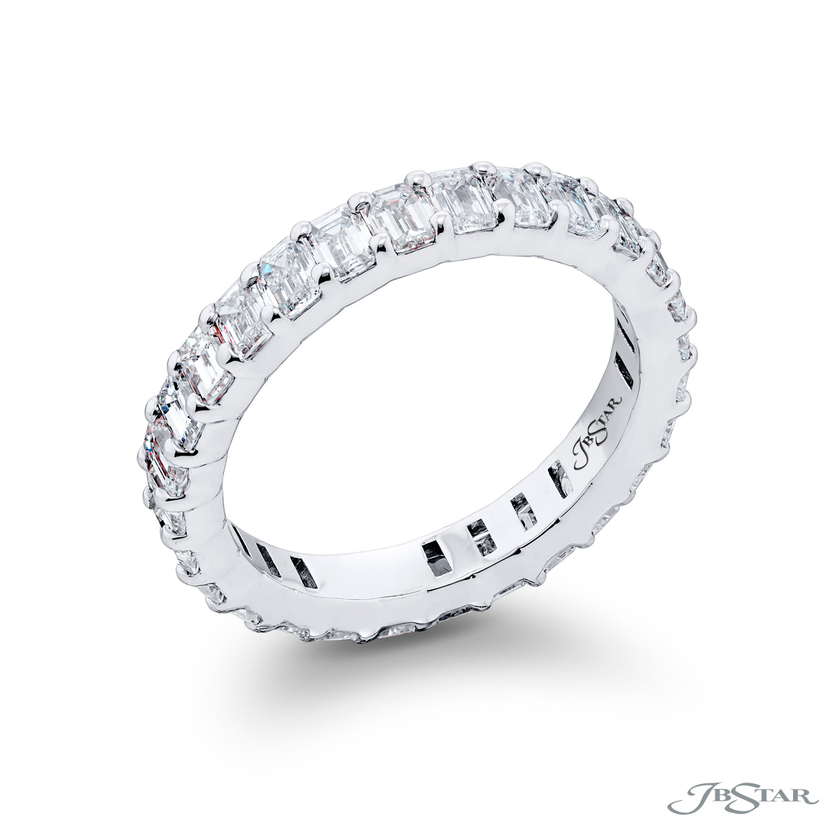 JB Star Platinum Eternity Shared Prong Emerald Cut Diamond Band img1