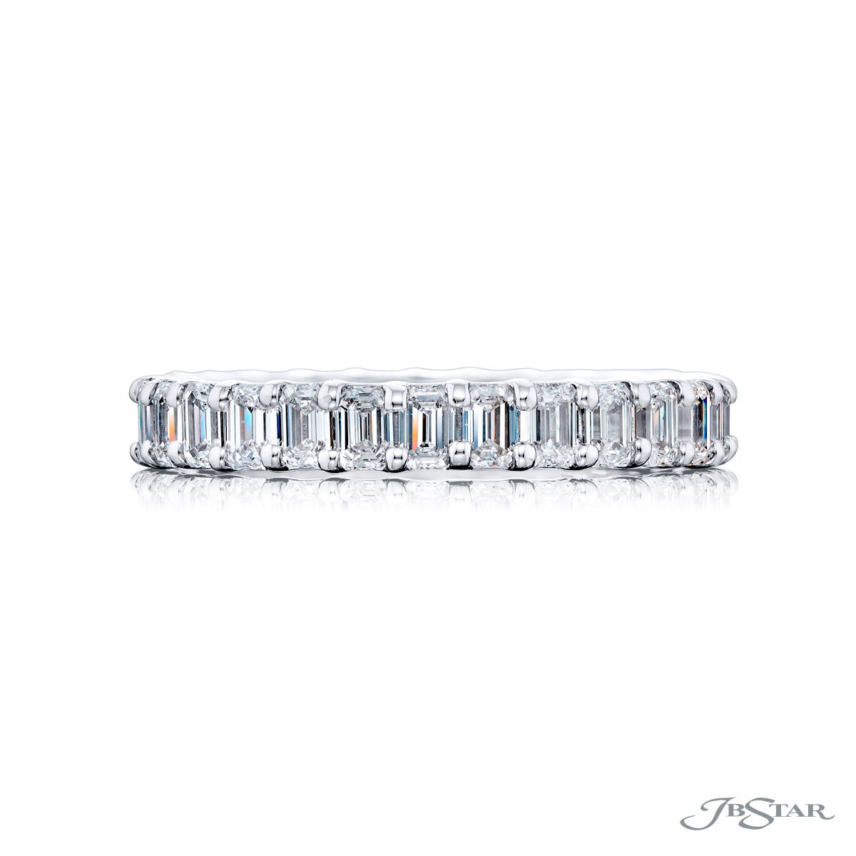 JB Star Platinum Eternity Shared Prong Emerald Cut Diamond Band img2