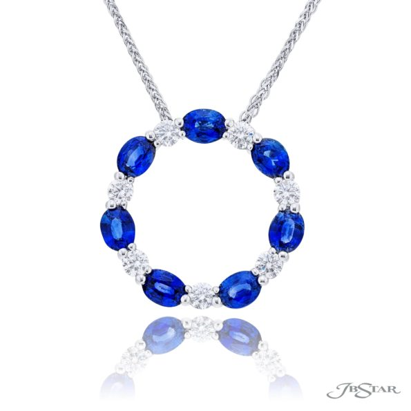 JB Star Platinum Oval Sapphire & Diamond Circle Pendant Necklace
